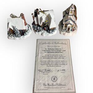 Thomas Kinkade Winter Memories Ornaments – Lot of 3 (With COA)“St. Nicholas Chur